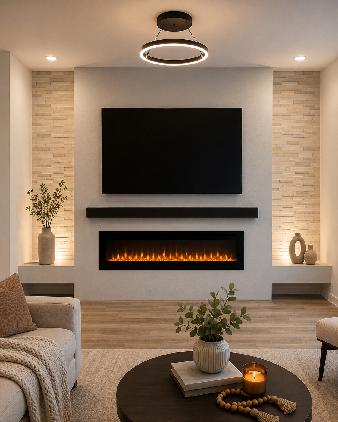 Winter Garden Custom Fireplace TV Wall